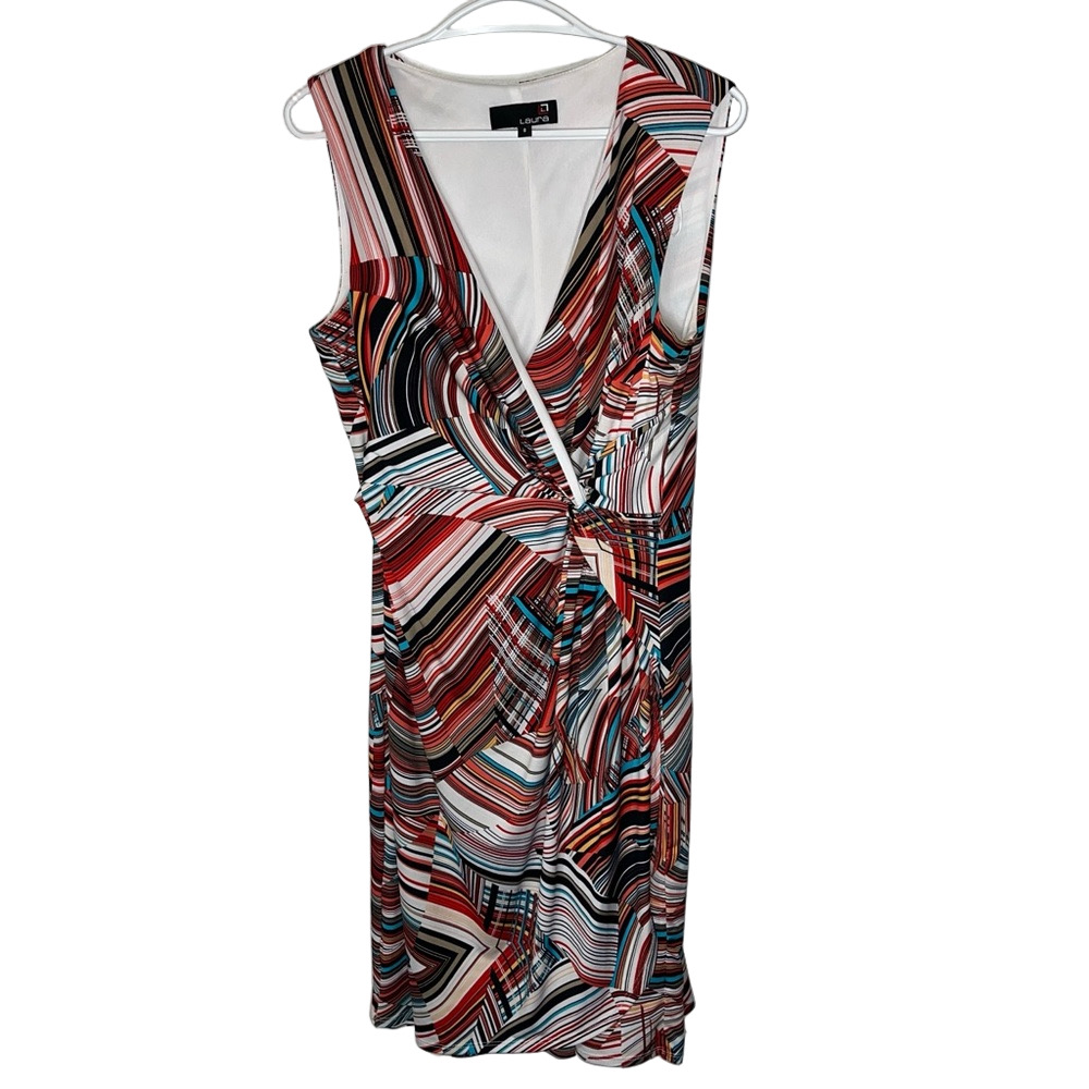 Laura V Neck Dress Women's Striped Size 8 Summer Beach Vacation